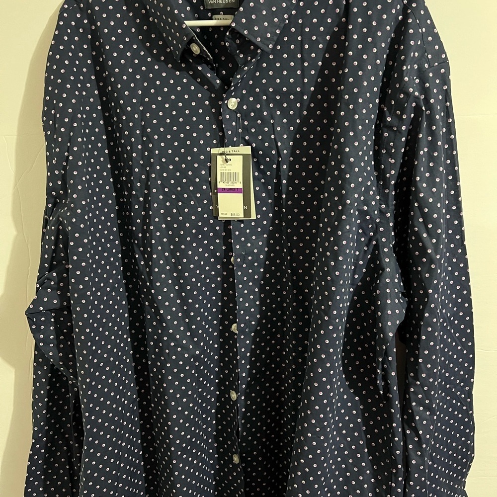 Van Heusen Polka Dot Dress Shirt Classic Cotton - Picture 9 of 10